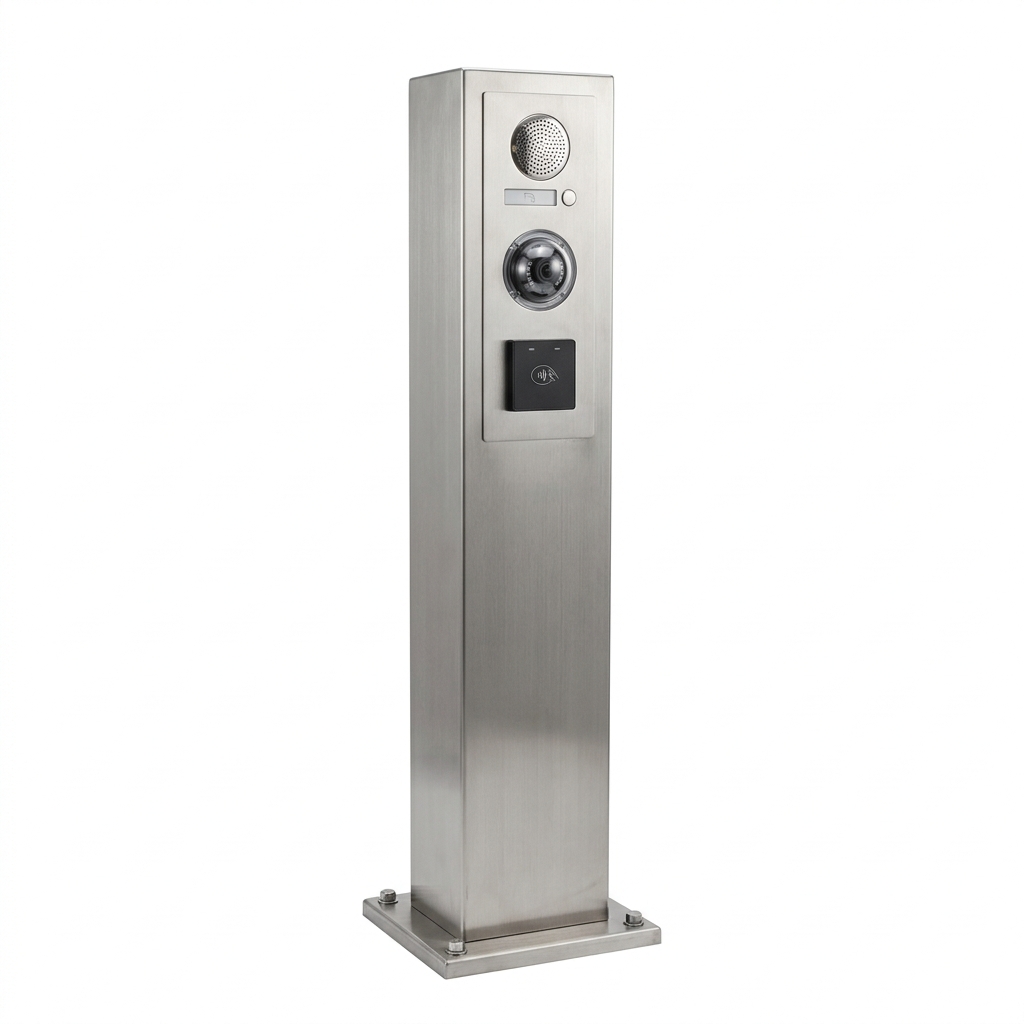 Toegangszuil: Zuil met intercom, camera en pas- of codelezer