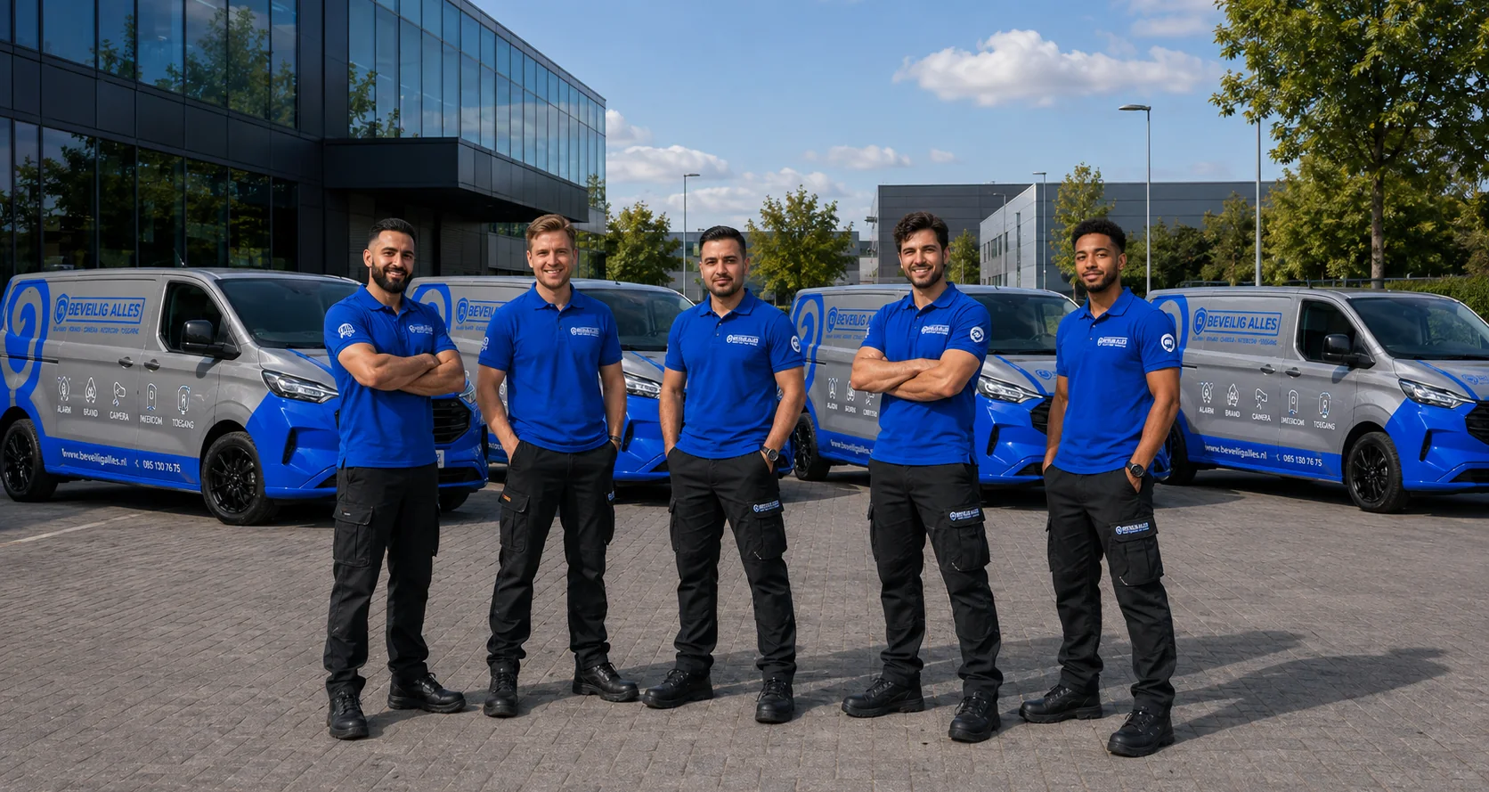 Team en installatiebussen van Beveilig Alles