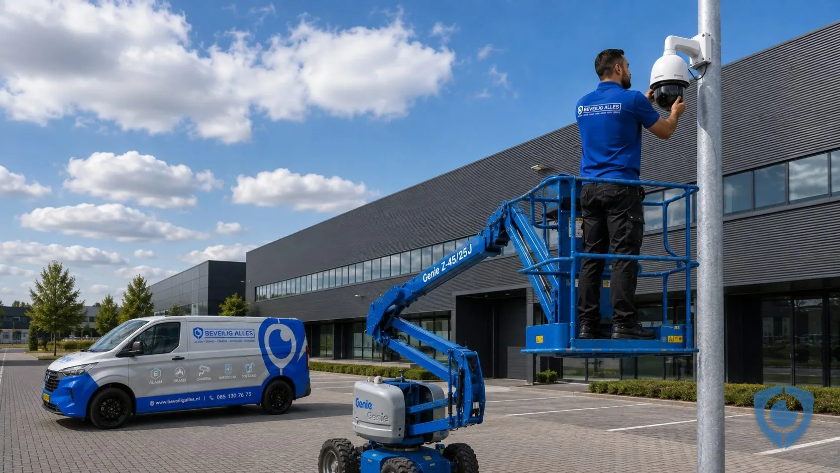 Beveiligingscamera aan een bedrijfspand op een bedrijventerrein