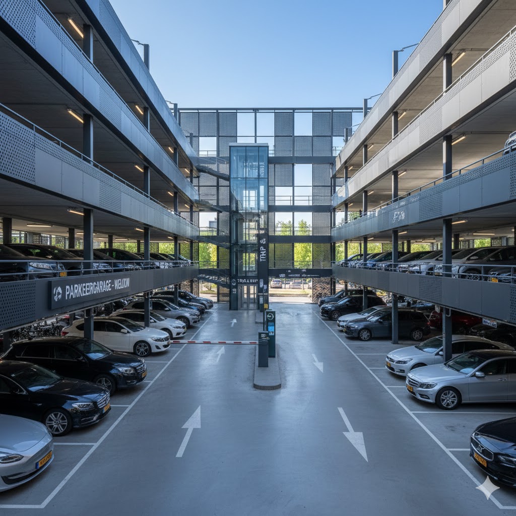 Parkeergarage met camerabewaking en kentekenherkenning